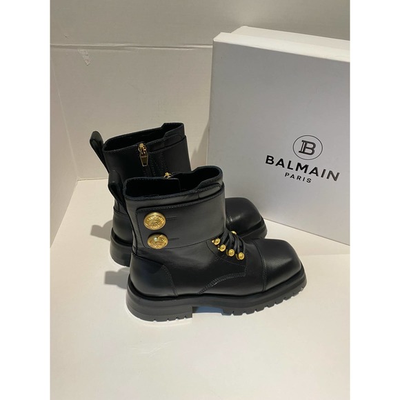 Black Leather Ankle Boots with Gold Accents - Picture 10 of 10